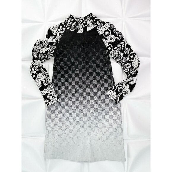 NWT Zaza Coutoure Sz M Black White Checkered Shift Dress NEW Jacquard Dress - Picture 2 of 7